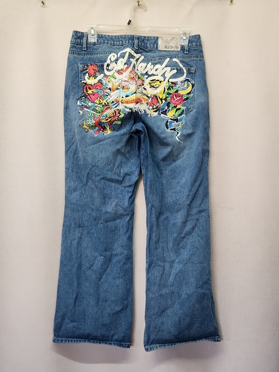 Ed Hardy Other - Ed Hardy Blue Denim Jeans with Multicolor Tattoo Dragon Painting